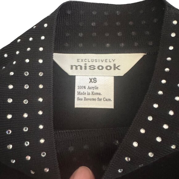 Exclusively Misook Women's Black Rhinestone Mock Neck LS Cocktail Midi Dress, XS - Picture 4 of 6